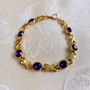 Vintage Avon Faux Amethyst Gold Tone Infinity Bracelet